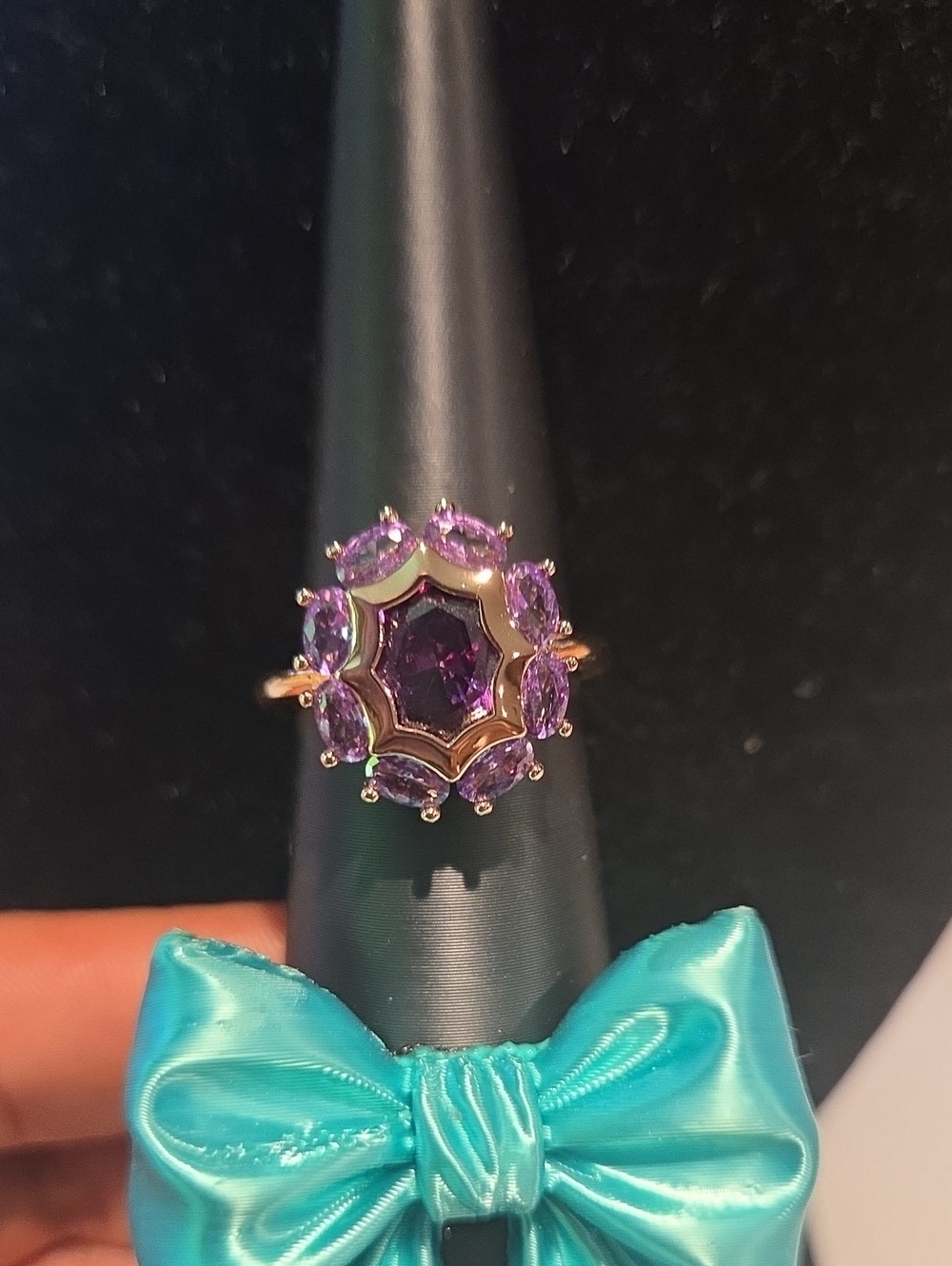 Purple Gemstone Floral Halo Ring - Women Jewelry